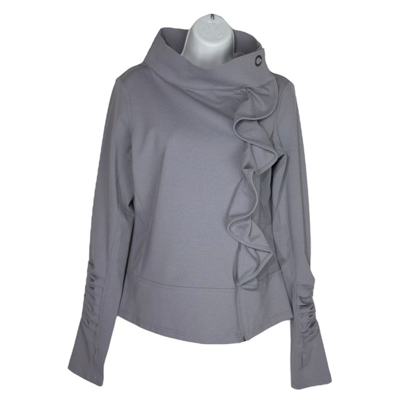Karma Sam Suu Light Gray Zipper Front Ruffled Athletic Jacket Womens Large - Picture 1 of 10